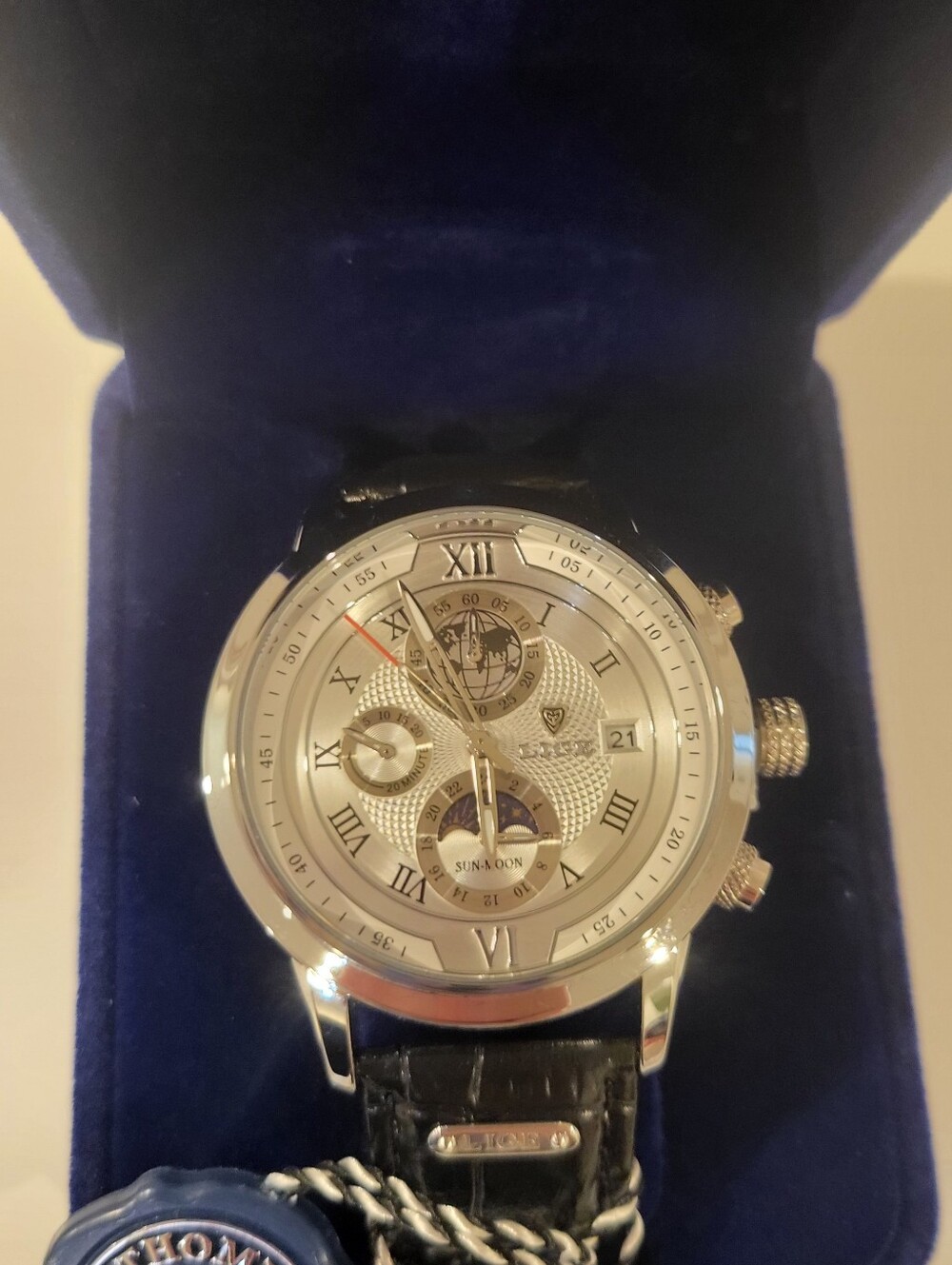 Thompson Silver Dial Men’s Watch with Black Leather Strap
